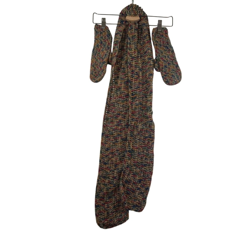 Handmade‎ Chunky Knit Scarf and Mittens Set Multi-Color Variegated Winter Warm